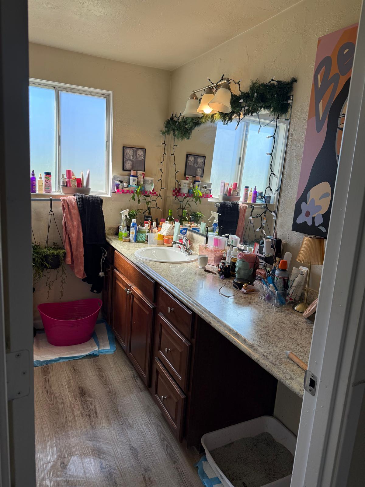 Bathroom vanity before organizing and detailing